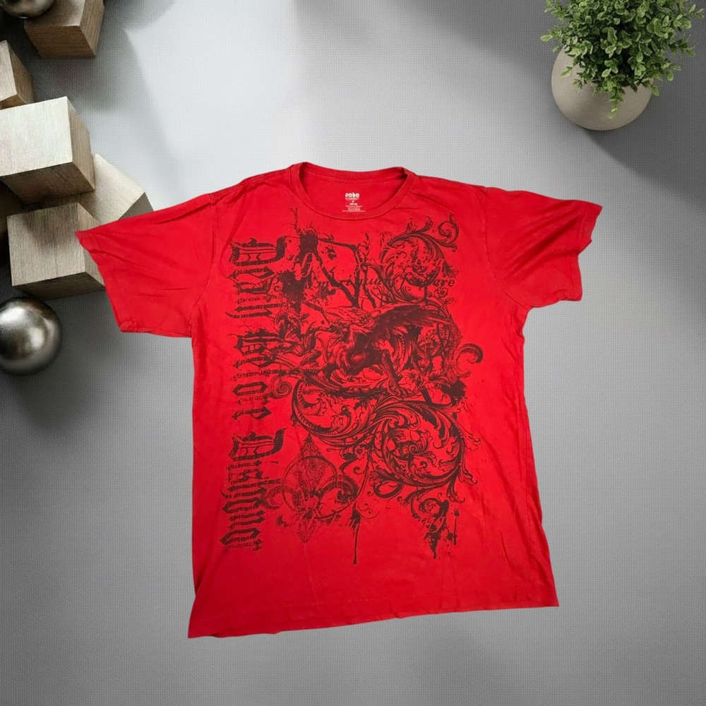 No Boundaries Mens Red Gothic Dragon Graphic Tee Shirt Y2K Size M